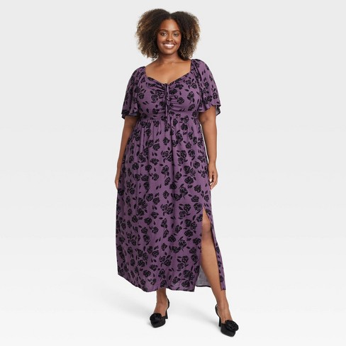 Women s Flutter Short Sleeve Maxi Wrap Dress Ava Viv Purple Floral 4x Target