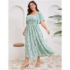 Clearlove Women's Summer Casual Short Sleeve Smocked Square Neck A Line Flowy Midi Dress Long Dress - 3 of 4