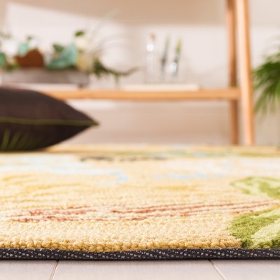 Elegant Green Floral Rectangular Easy-Care Synthetic Rug