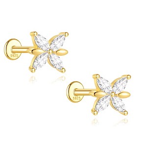 Butterfly CZ Flat Back Earrings for Cartilage Helix Tragus Lobe 16g Gold Plated Sterling Silver 1 pair by Ginger Lyne - 1 of 4