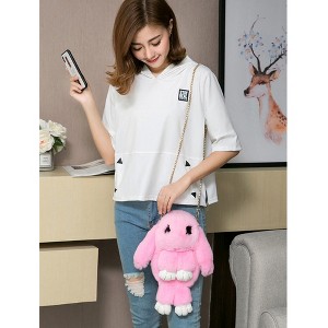 Women Cute Cartoon Rabbit Sling Bag,Fluffy Bunny Shoulder Crossbody Bag,Leather Pink - 1 of 4