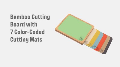 Bamboo Cutting Board with Color-Coded Flexible Mats Set