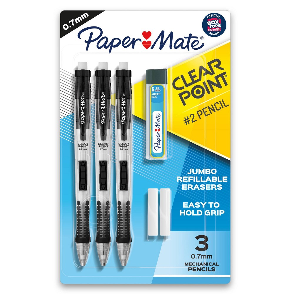 Photos - Pen Paper Mate Clear Point 3pk #2 Mechanical Pencils with Eraser & Refill 0.7m 