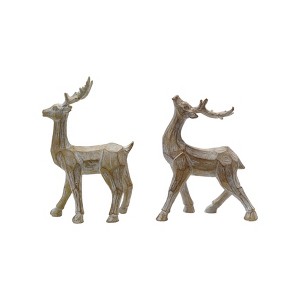 Storied Home 2-Piece Resin Standing Deer, Whitewashed Carved Wood Finish - 1 of 2