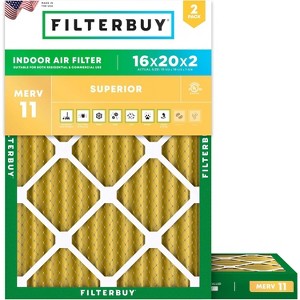 Filterbuy 16x20x2 Air Filter (2-Pack), Pleated MERV 11 Allergen Defense Replacement HVAC AC Furnace Filters (Actual Size: 15.50 x 19.50 x 1.75) - 1 of 4