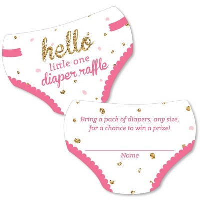 Big Dot of Happiness Hello Little One - Pink and Gold - Diaper Shaped Raffle Ticket Inserts - Girl Baby Shower Diaper Raffle Game - Set of 24