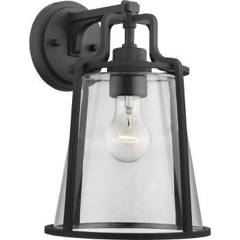 Progress Lighting Benton Harbor 1-Light Wall Lantern in Black with Clear Glass Shade