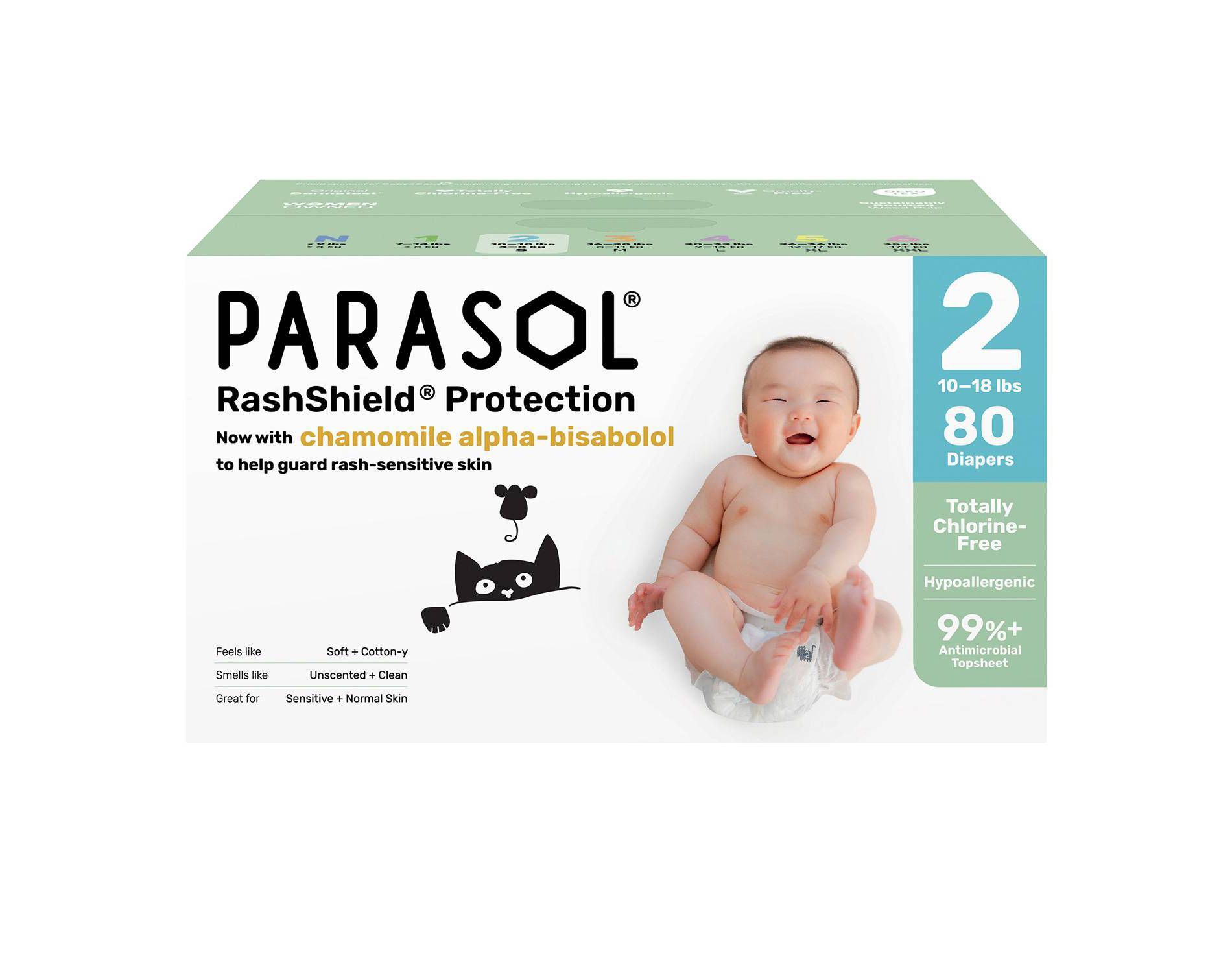 Parasol Chlorine-Free Diapers with RashShield Protection - Size 2 - 80ct