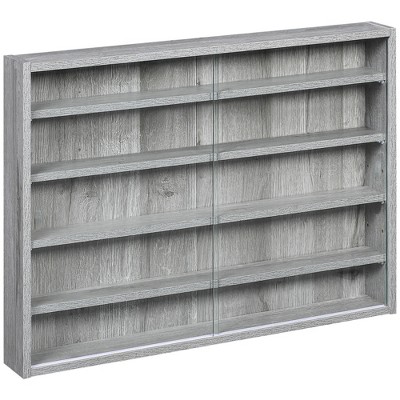 Gray Wood 5-Tier Wall-Mounted Display Cabinet with Glass Doors