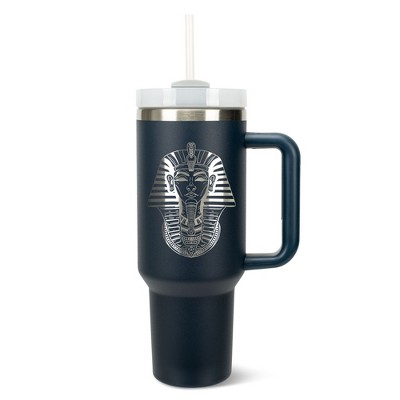 Elanze Designs 40 Ounce Travel Tumbler With Straw and Lid Stainless Steel Double Wall Insulated Pharaoh Ancient Regal Icon Navy Blue