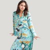 Anna-Kaci Lounge Women's Tropical Bird Print Pajama Set with Long Sleeve Notch Collar Button Down Top and Relaxed Silky Woven Pants - 2 of 4