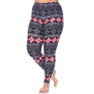 Women's Plus Size Printed Leggings - One Size Fits Most Plus - White Mark - 1 of 3