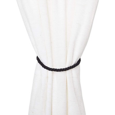 Black Cotton Rope Curtain Tiebacks with Metal Hooks, 26" Set of 4