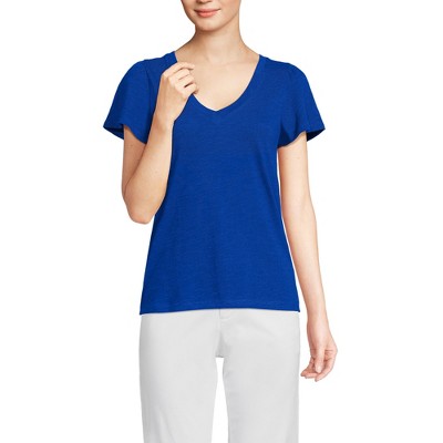 Lands' End Women's Slub Flutter Sleeve V-Neck T-Shirt