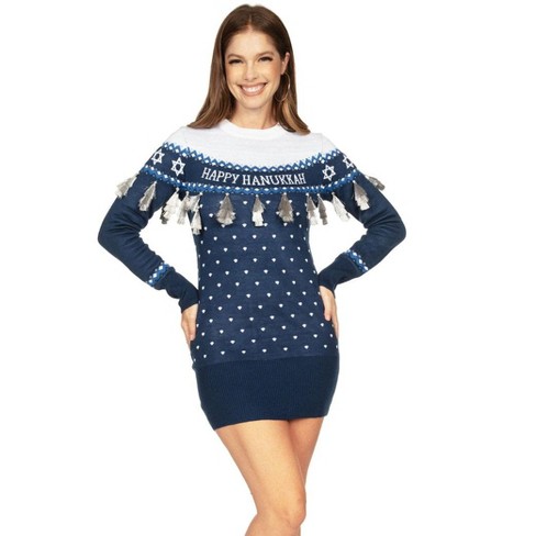 Tipsy Elves Fringe Hanukkah Sweater Dress - Festive Holiday Hanukkah Party Dress for Women - image 1 of 3