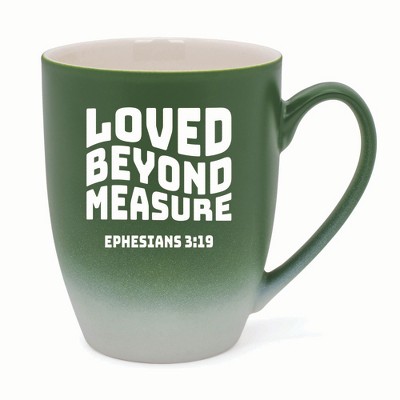 Elanze Designs Loved Beyond Measure Ephesians 3:19 Two Toned Ombre Matte 10 ounce New Bone China Coffee Tea Cup Mug, Green and White