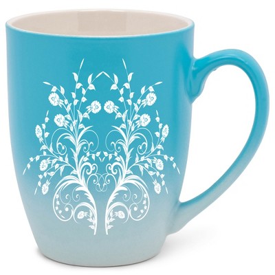 Elanze Designs Damask Floral Mirror Two Toned Ombre Matte Teal and White 12 ounce Ceramic Stoneware Coffee Cup Mug