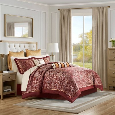 King Red Jacquard Cotton 12-Piece Comforter Set