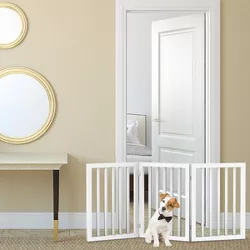 Indoor Pet Gate - 3-Panel Folding Dog Gate for Stairs or Doorways - 54x24-Inch Freestanding Pet Fence for Cats and Dogs by PETMAKER (White)