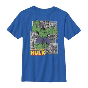 Boy's Marvel Hulk Gray Grayscale Panels T-Shirt - 1 of 4