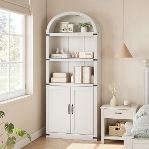 71" Tall Arched Bookshelf,Bookcase with Storage,Mid-Century Modern 3-Tier Bookshelf with Doors andbasic model , for Living Room,Kitchen - 1 of 4