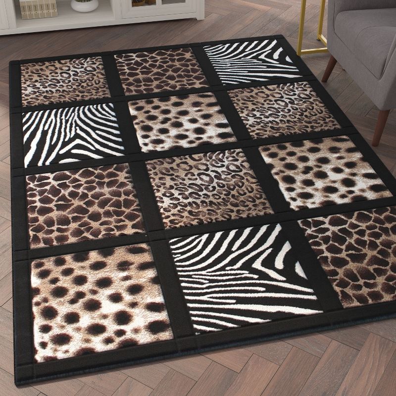 Emma and Oliver Animal Print Olefin accent Rug with Raised Cheetah, Leopard, Zebra and Giraffe Print Squares, 3 of 6