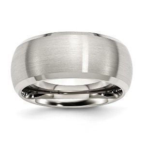 Black Bow Jewelry Men's 10mm Stainless Steel Brushed Domed Polished Beveled Edge Band - 1 of 4