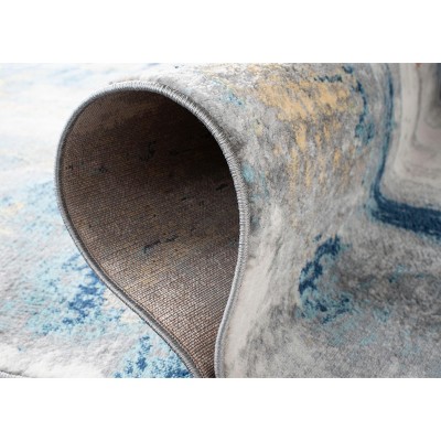 Modern Abstract Grey and Gold 3' Square Synthetic Rug