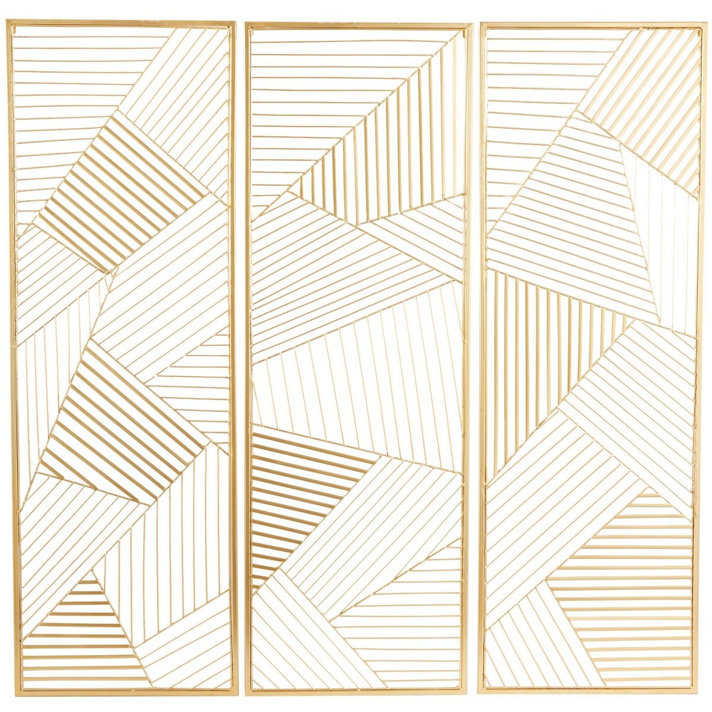 Photos - Wallpaper Set of 3 Metal Geometric Wall Decors with Gold Frame - CosmoLiving by Cosm
