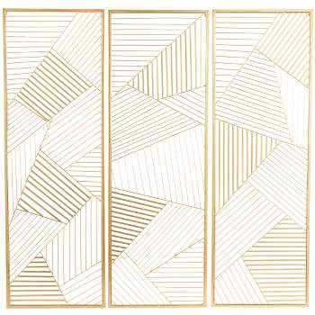 Set of 3 Metal Geometric Wall Decors with Gold Frame - CosmoLiving by Cosmopolitan