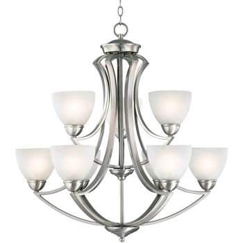 Possini Euro Design Milbury Satin Nickel Chandelier 30" Wide Industrial Tiered White Glass Shade 9-Light Fixture for Dining Room House Kitchen Island