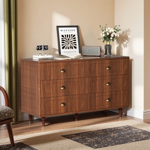 Belord Multi-Drawer Dresser, 47.2" Wide Double Dresser with Solid Wood Legs, Modern Chest of Drawers for Bedroom or Living Room, Walnut Finish - 1 of 4