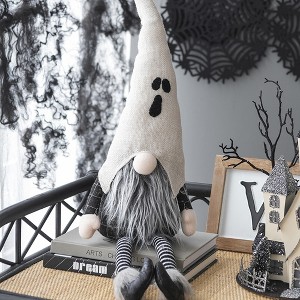 Whisen Fabric Sitting Gnome w/ White Ghost Hat, Halloween Decoration - Black & White - 1 of 4