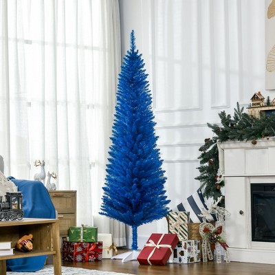 6ft Blue Pencil Christmas Tree, Slim Artificial Holiday Tree with 390 Branch Tips and Stable Plastic Base