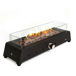 Gulches 28" Rectangular Propane Fire Pit - 40,000 BTU Black Steel, Wind-Resistant Glass Guard, Lava Rocks, Quick Connect Regulator - 1 of 4