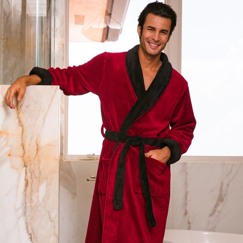 Men's Plush Fleece Robe, Soft Cozy Warm Wrap Around Bathrobe, 3 of 9