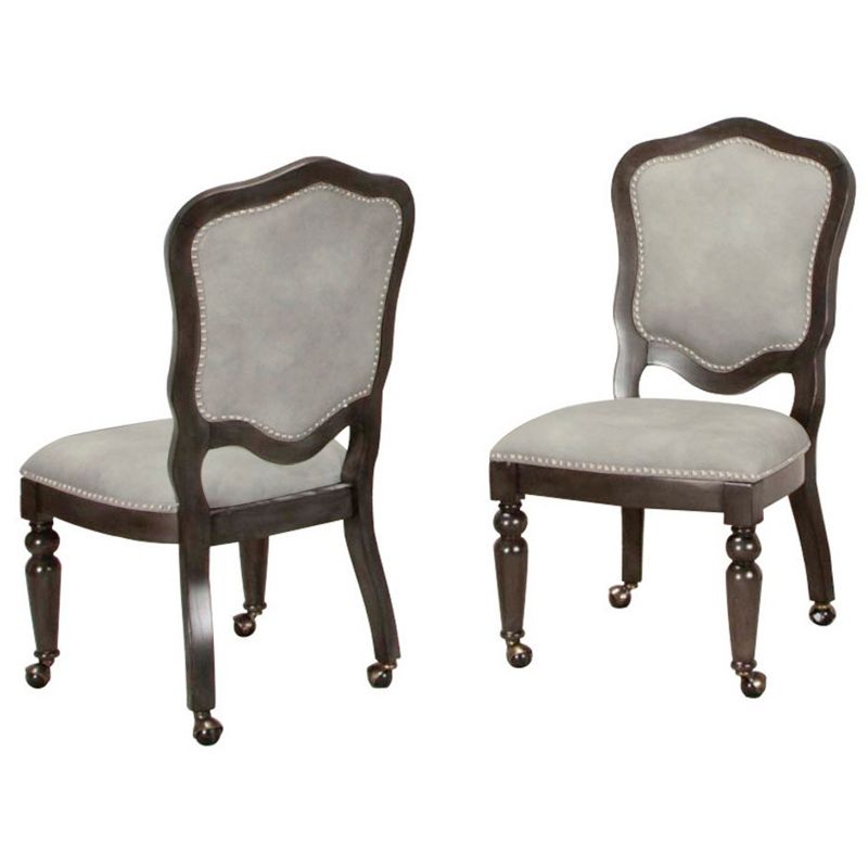 Besthom Vegas Light Gray and Dark Gray Nailheads and Casters Side Chair (Set of 2), 1 of 8