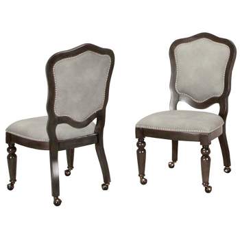 Besthom Vegas Light Gray and Dark Gray Nailheads and Casters Side Chair (Set of 2)