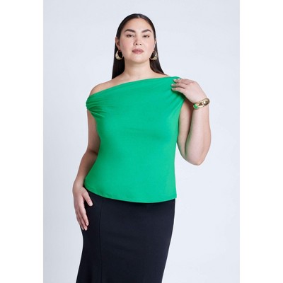 ELOQUII Women's Plus Size Asym Twist Sleeve Top