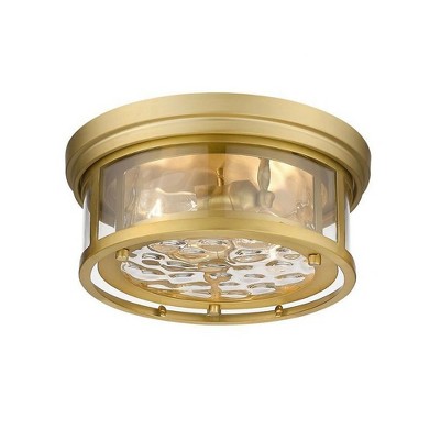 Transitional Olde Brass 2-Light Flush Mount with Waterglass Shade