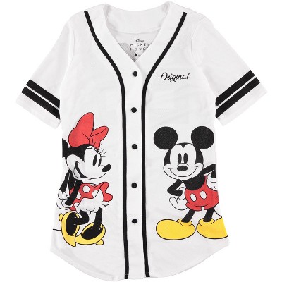 Ladies Mickey Mouse Fashion Shirt - Mickey & Minnie Mouse Baseball Jersey - Disney Mickey Mouse Button Down Baseball Jersey