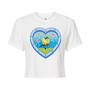 Women's - Spongebob Squarepants - Heart Porthole Window-Womens Juniors Cropped Graphic T-Shirt Cropped Graphic T-Shirt - 1 of 4