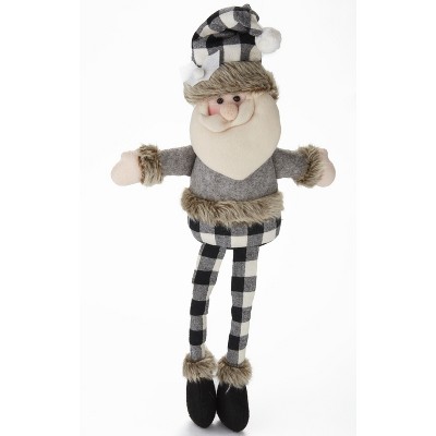 Lakeside Black and White Plaid Christmas Santa Shelf Sitter Decoration