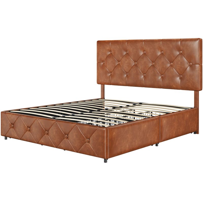 Yaheetech Upholstered Faux Leather Bed Frame with Adjustable Headboard, 1 of 8