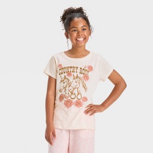 Girls' Horse Short Sleeve Graphic T-Shirt - Ivory - 1 of 4