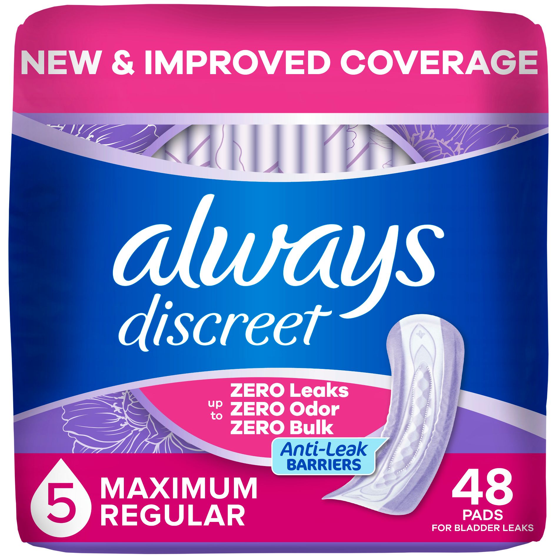 Always Discreet Drop Incontinence Pads - Heavy - Regular - 48ct