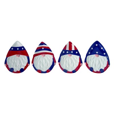 Transpac American Patriotic Uncle Sam Red White Blue Gnome 4th of July Shaped Decorative Plate Set of 4, Dishwasher Safe