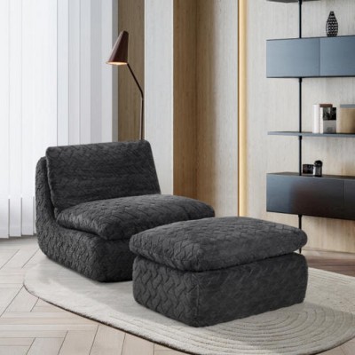 Oversized Corduroy Bean Bag Chair for Adults with Ottoman,Ergonomic Memory Foam Floor Lounger for Living Room,Bedroom or Game Room–The Pop Home