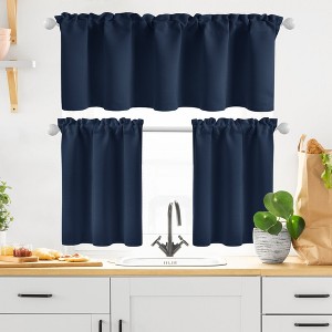 Semi Rod Pocket 3 Piece Linen Sheer Tier Curtains Valance Set - 1 of 4