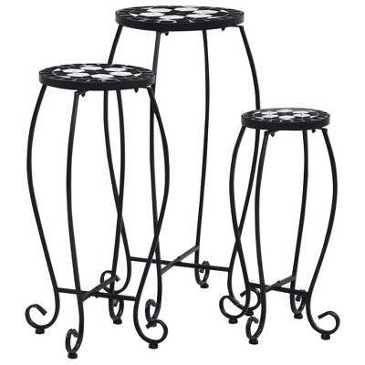vidaXL Table Set of 3 Blue and white Iron and ceramic Small